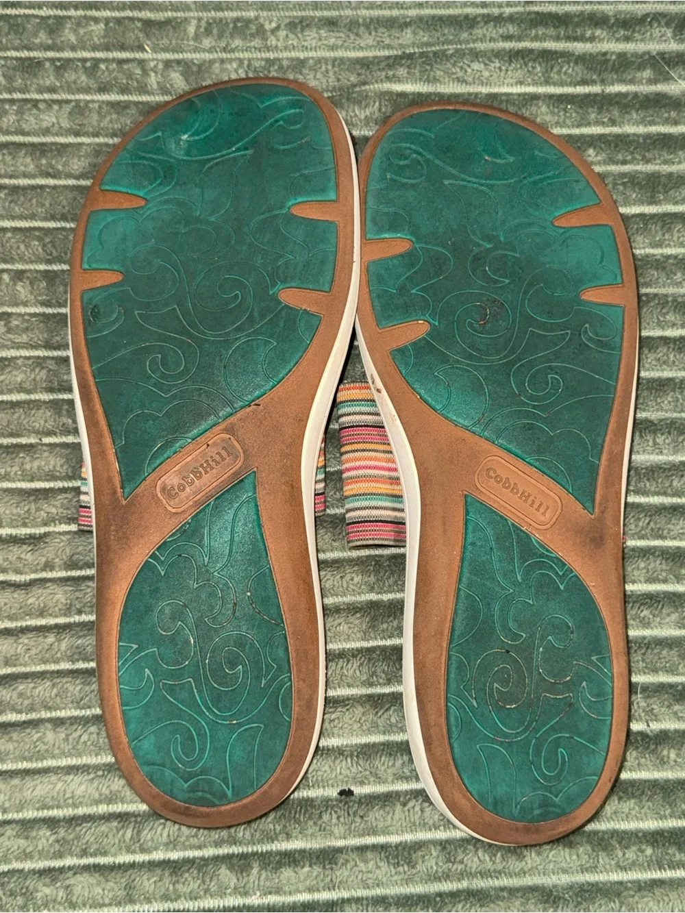 Cobb Hill by New Balance Teal Slide Sandals with Multicolor Striped Straps